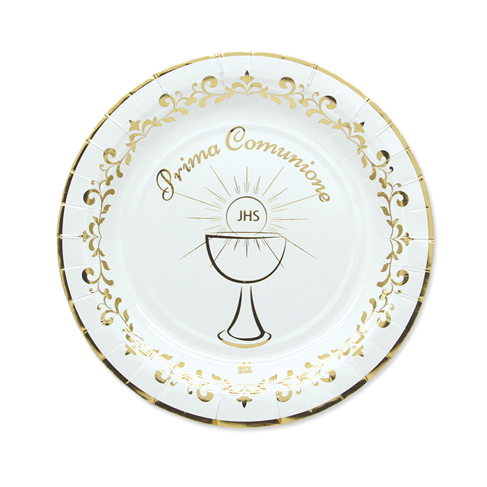 Piatto carta 18 cm Prima Comunione Gold Metal da 8pz